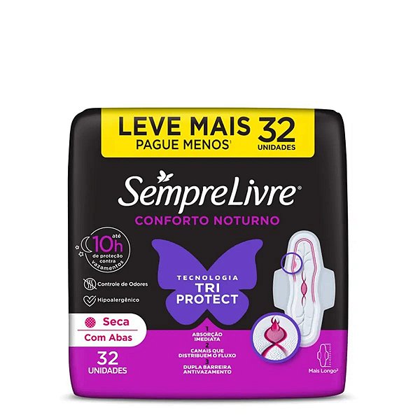 Absorvente Nortuno Sempre Livre Conforto Noturno Seca 32 Unidades