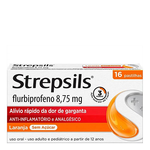 Anti-inflamatório e Analgésico Strepsils 8,75mg 16 Pastilhas Laranja