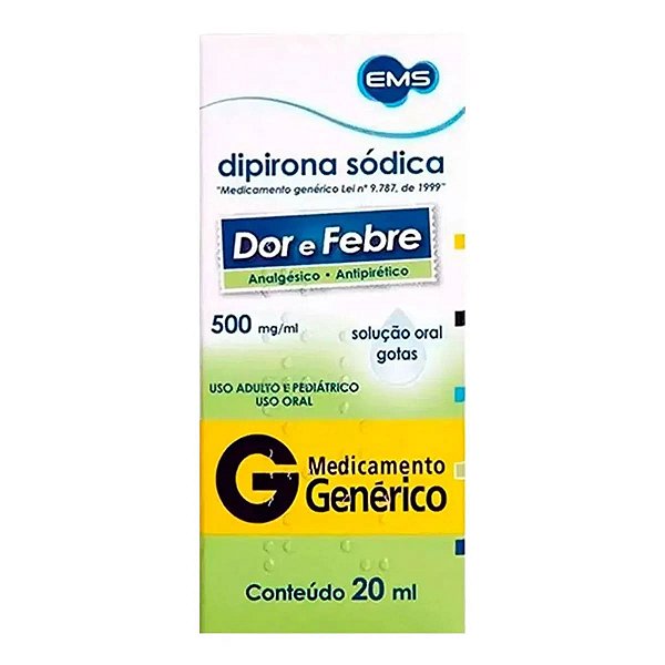 Analgésico e Antitérmico Dipirona Sódica 500mg/ml Genérico EMS 20ml