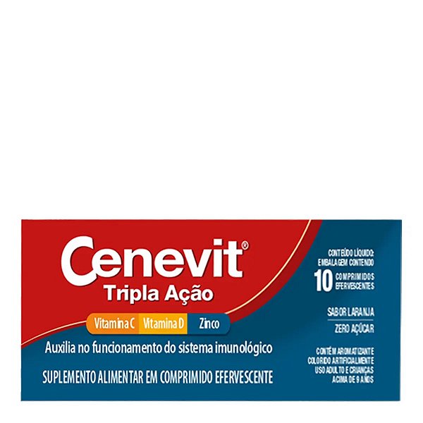 Suplemento Alimentar Cenevit Tripla Ação Vitamina C + D + Zinco 10 Comprimidos Efervescentes
