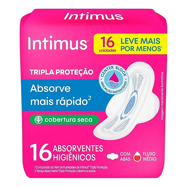 Absorvente Intimus® Tripla Proteção Seca Com Abas 16 Unidades - Absorvente Intimus Gel Tripla Proteç