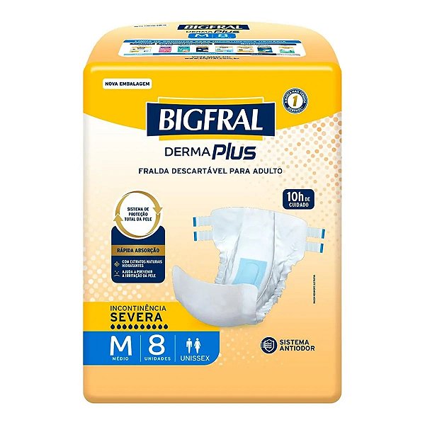 Fralda Geriátrica Bigfral Dermaplus M 8 Unidades