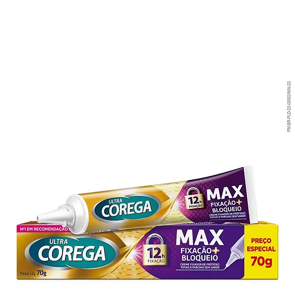 Fixador de Dentadura Ultra Corega Creme Max Fixação + Bloqueio 70g