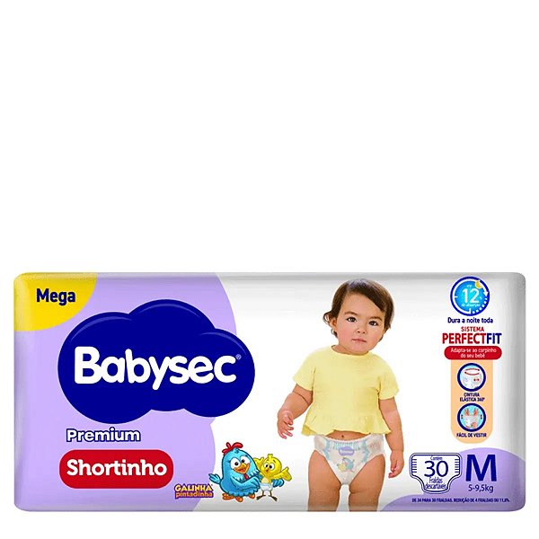Fralda Babysec Premium Shortinho Galinha Pintadinha M 30 Unidades
