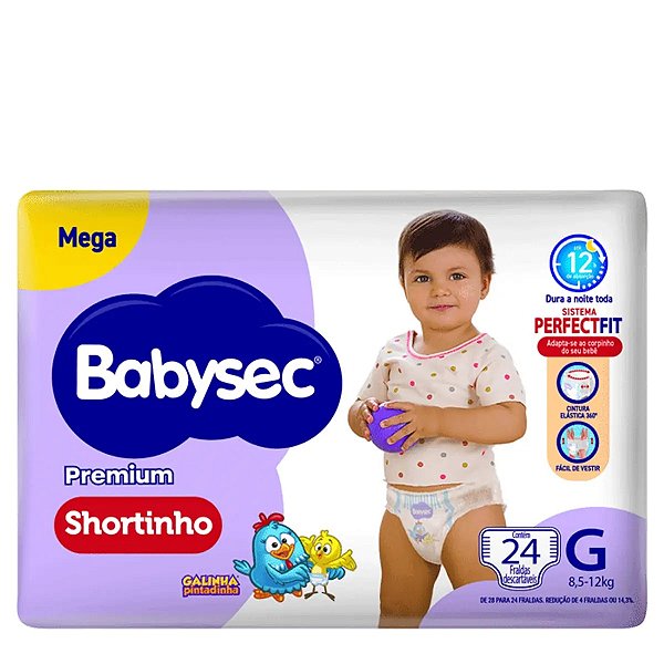 Fralda Babysec Premium Shortinho Galinha Pintadinha G 28 Unidades