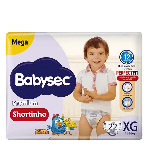 Fralda Babysec Premium Shortinho Galinha Pintadinha XG 22 Unidades
