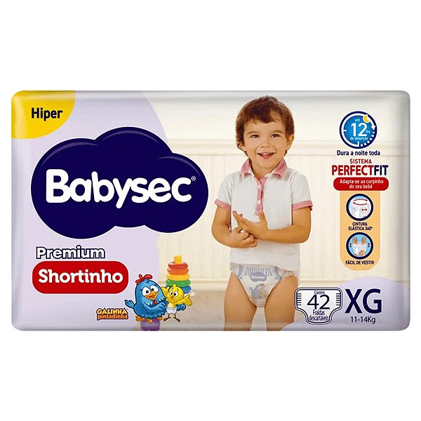 Fralda Babysec Premium Shortinho Galinha Pintadinha XG 42 Unidades