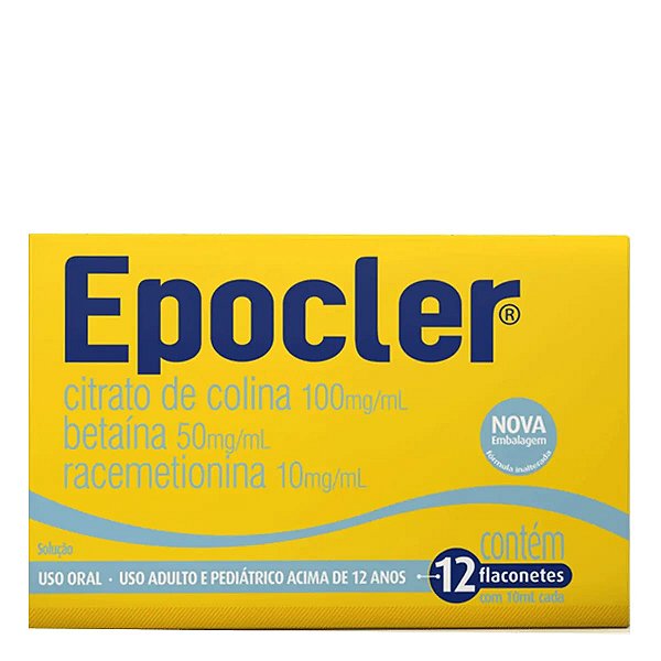 Hepatoprotetor e Lipotrópico Epocler 100mg/ml + 50mg/ml + 10mg/ml 12 Flaconetes Abacaxi