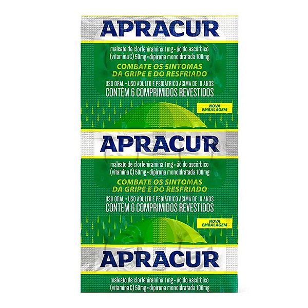 Antigripal, Analgésico, Antitérmico e Antialérgico Apracur 1mg + 50mg + 100mg 6 Comprimidos Revestid