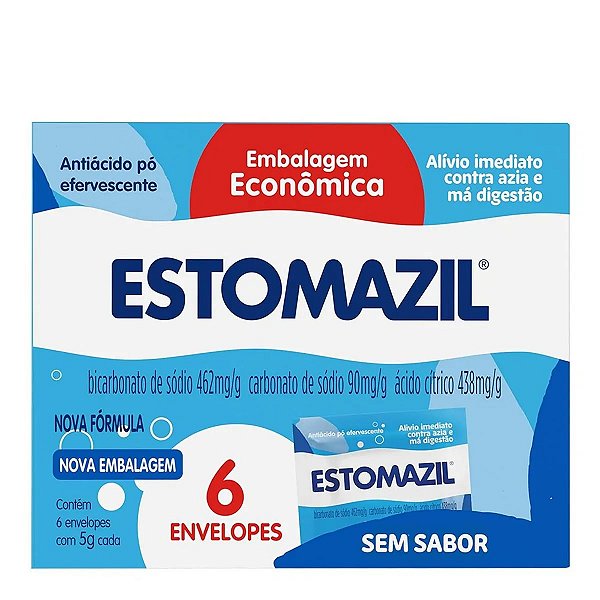 Antiácido Estomazil 462mg/g + 90mg/g + 438mg/g 5g 6 Envelopes Sem Sabor