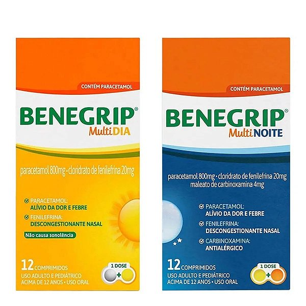 Antigripal, Analgésico, Antitérmico e Descongestionante Benegrip Multi Dia 800mg + 20mg 12 Comprimid