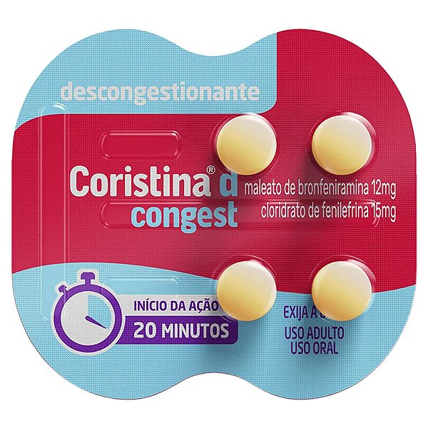 Antigripal e Descongestionante Coristina D Congest 12mg + 15mg 4 Comprimidos Revestidos