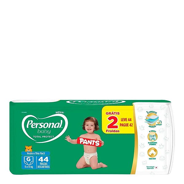 Fralda Personal Baby Pants Total Protect Roupinha G 44 Unidades