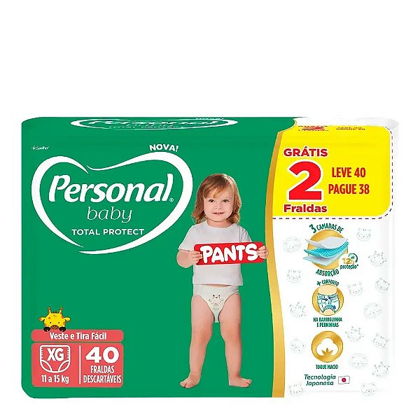 Fralda Personal Baby Pants Total Protect Roupinha XG 40 Unidades