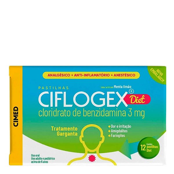 Analgésico, Anestésico e Anti-Inflamatório Ciflogex 3mg 12 Pastilhas Menta-Limão