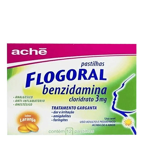 Anestésico, Anti-inflamatório e Analgésico Flogoral 3mg 12 Pastilhas Laranja