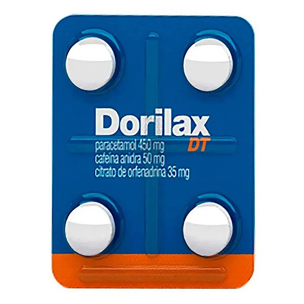 Analgésico e Antitérmico Dorilax DT 450mg + 50mg + 35mg 4 Comprimidos