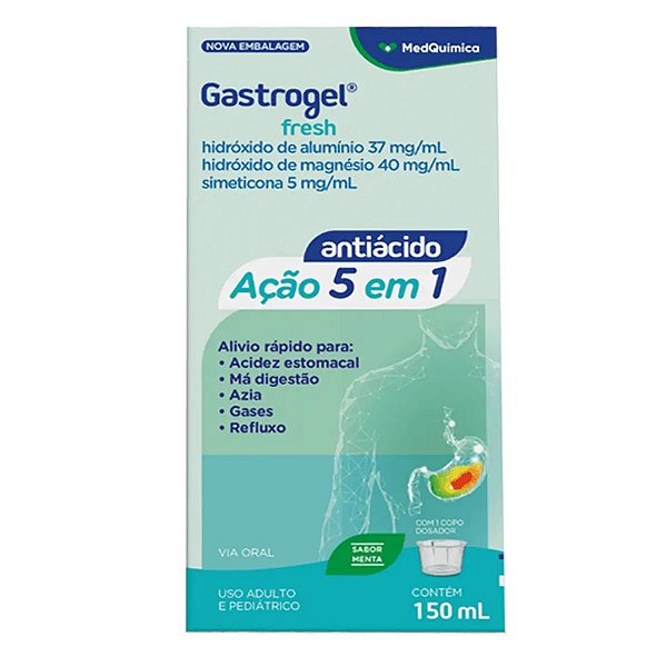 Antiácido e Antigases Gastrogel Fresh 37mg/ml + 40mg/ml + 5mg/ml 150ml