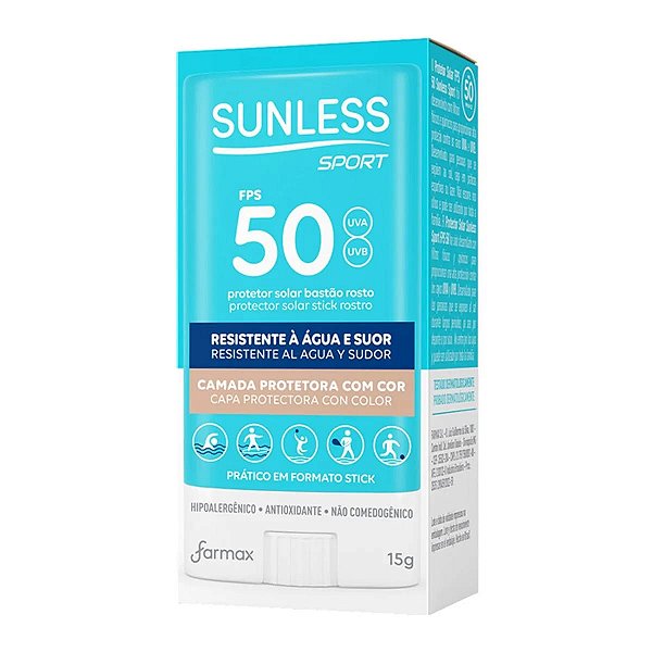 Protetor Solar Facial Sunless FPS 50 Sport com Cor 15g Stick