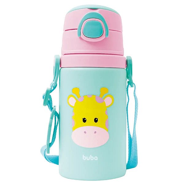 Garrafa De Alumínio Infantil Com Canudo 450ml Girafa - Buba
