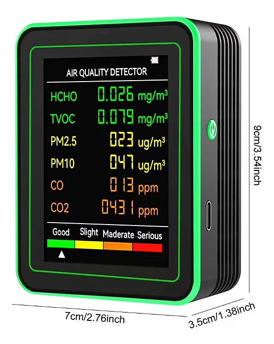 Monitor De Qualidade Do Ar 6 Em 1 Tvoc Co2 Sensor Inteligente