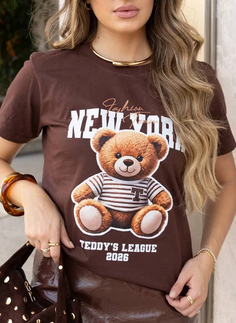 T-shirt Ursinho Fashion Team New York - Marrom