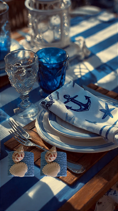 Porta Guardanapo em Palha Azul conchas R$14,99