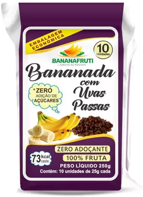 Bananada Com Uvas Passas Zero Açúcares 250g BananaFruti
