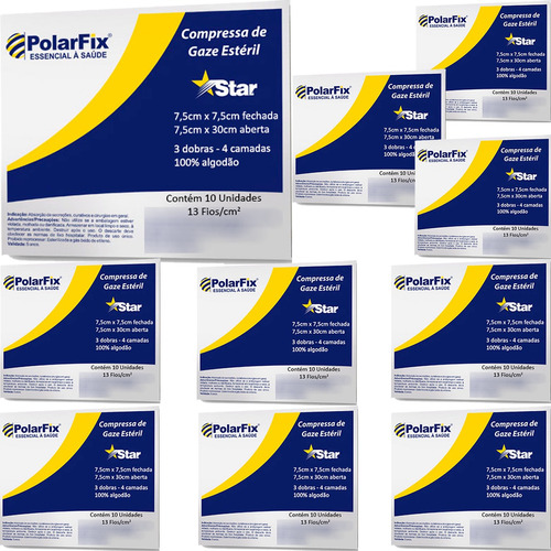 10 Pacotes Com 10unid Compressa Gaze Estéril 7,5x7,5 Algodão
