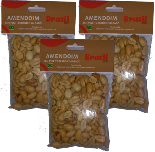 Kit 3 Amendoim Sem Pele Torrado e Salgado 80g Brasil Nut