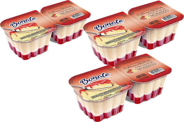Kit 3 Sobremesa Flan Morango 180g Bonate