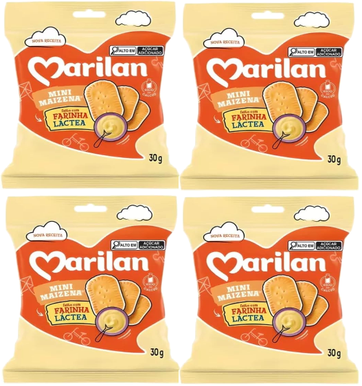 Kit 4 Biscoito Mini Maizena Farinha Láctea 30g Marilan