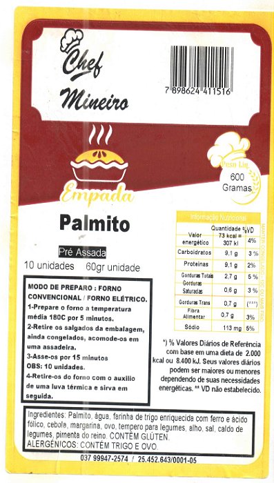 Empada Palmito 600g Chef Mineiro