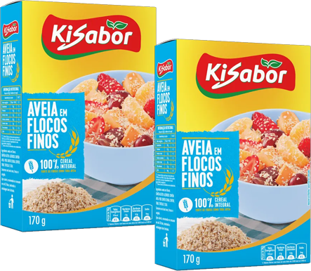 Kit 2 Aveia Flocos Finos Integral 170g Kisabor