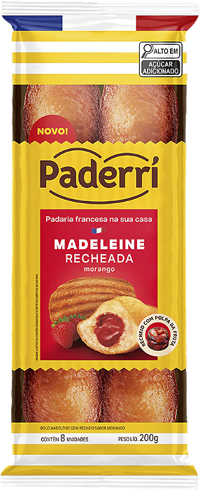 Bolinho Madeleine Recheado Com Morango 200g Paderrí