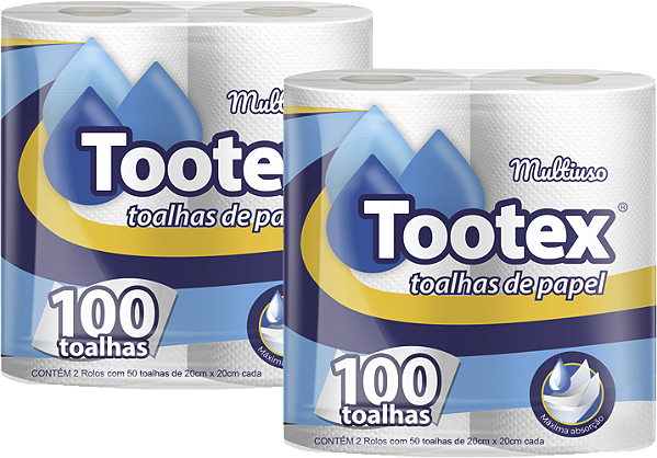 Kit 2 Papel Toalha 2 Rolos 100 Folhas Tootex