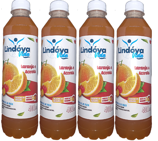 Kit 4 Suco De Laranja Com Acerola 400ml Lindoya Vida