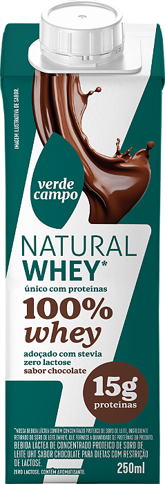 Shake Natural 100% Whey Protein 15g Chocolate 250ml Verde Campo