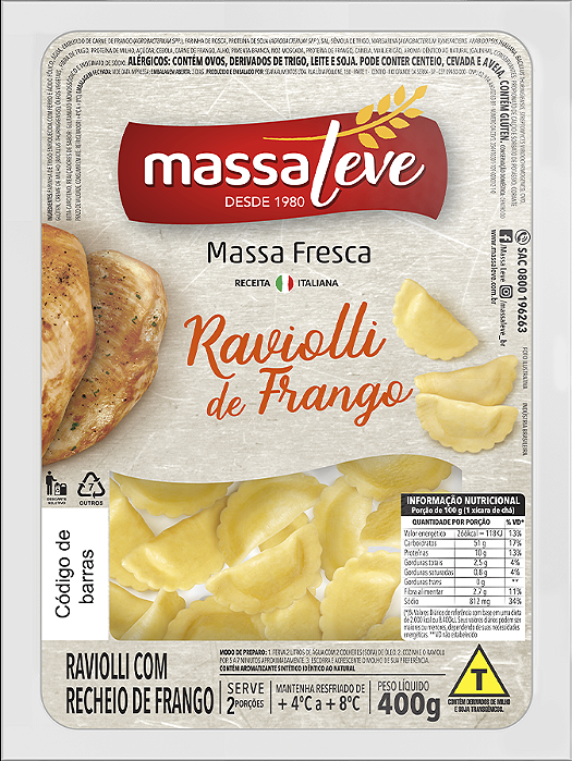 Raviolli De Frango 400g Massa Leve