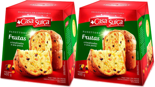 Kit 2 Panettone De Frutas Tradicional (Sem Caixa) 400g Casa Suíça