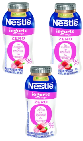 Kit 3 Garrafinha Iogurte Triplo Zero Morango 170g Nestlé