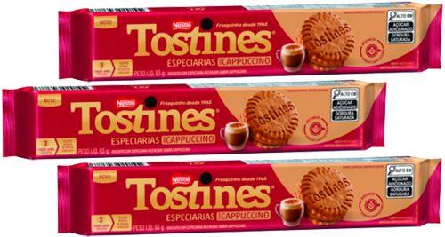 Kit 3 Biscoito Recheado Especiarias Cappuccino 93g Tostines