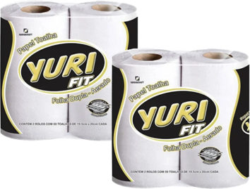 Kit 2 Papel Toalha Folha Dupla - 2 Rolos 100Fls Yuri