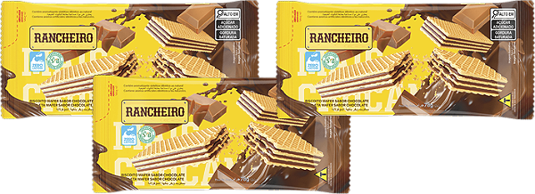 Kit 3 Biscoito Wafer Chocolate 78g Rancheiro