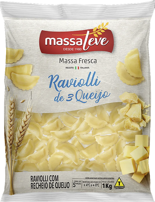 Raviolli 3 Queijos 1Kg Massa Leve