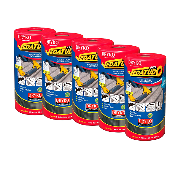 Kit 5 Fitas Vedatudo Alumínio 30cm – Impermeabilização - DRYKO IMPERMEABILIZANTES
