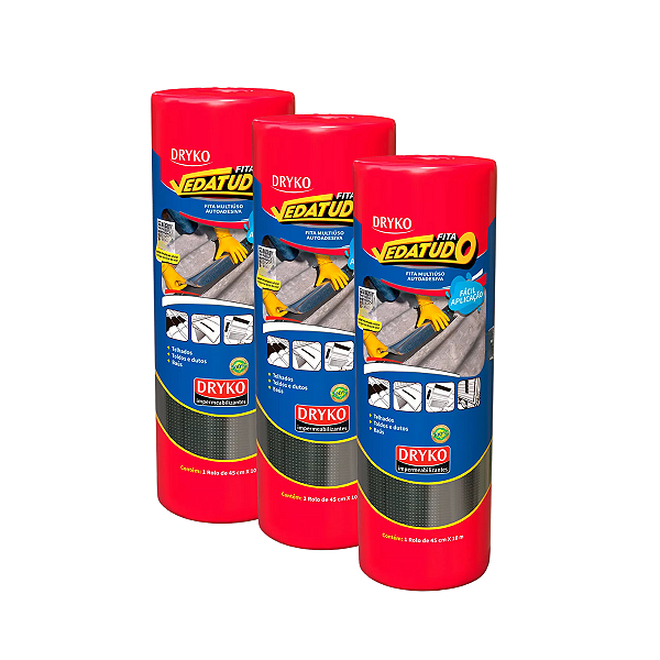 Kit com 3 Fitas Vedatudo Alumínio 45cm - DRYKO IMPERMEABILIZANTES