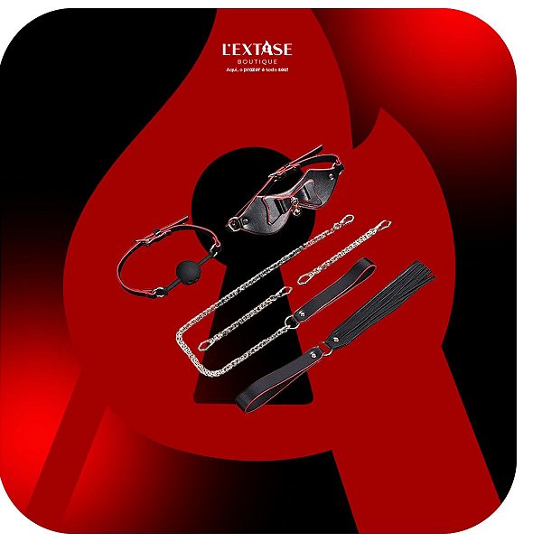 Kit Bondage Algema para Pulso e Pescoço com Mordaça Luxo