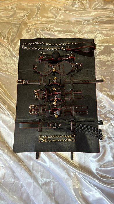 Kit Bondage Algema para Pulso e Pescoço com Mordaça Luxo