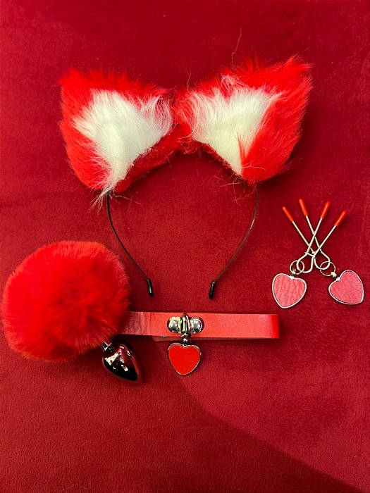 Kit Com Rabo De Coelho Vermelho